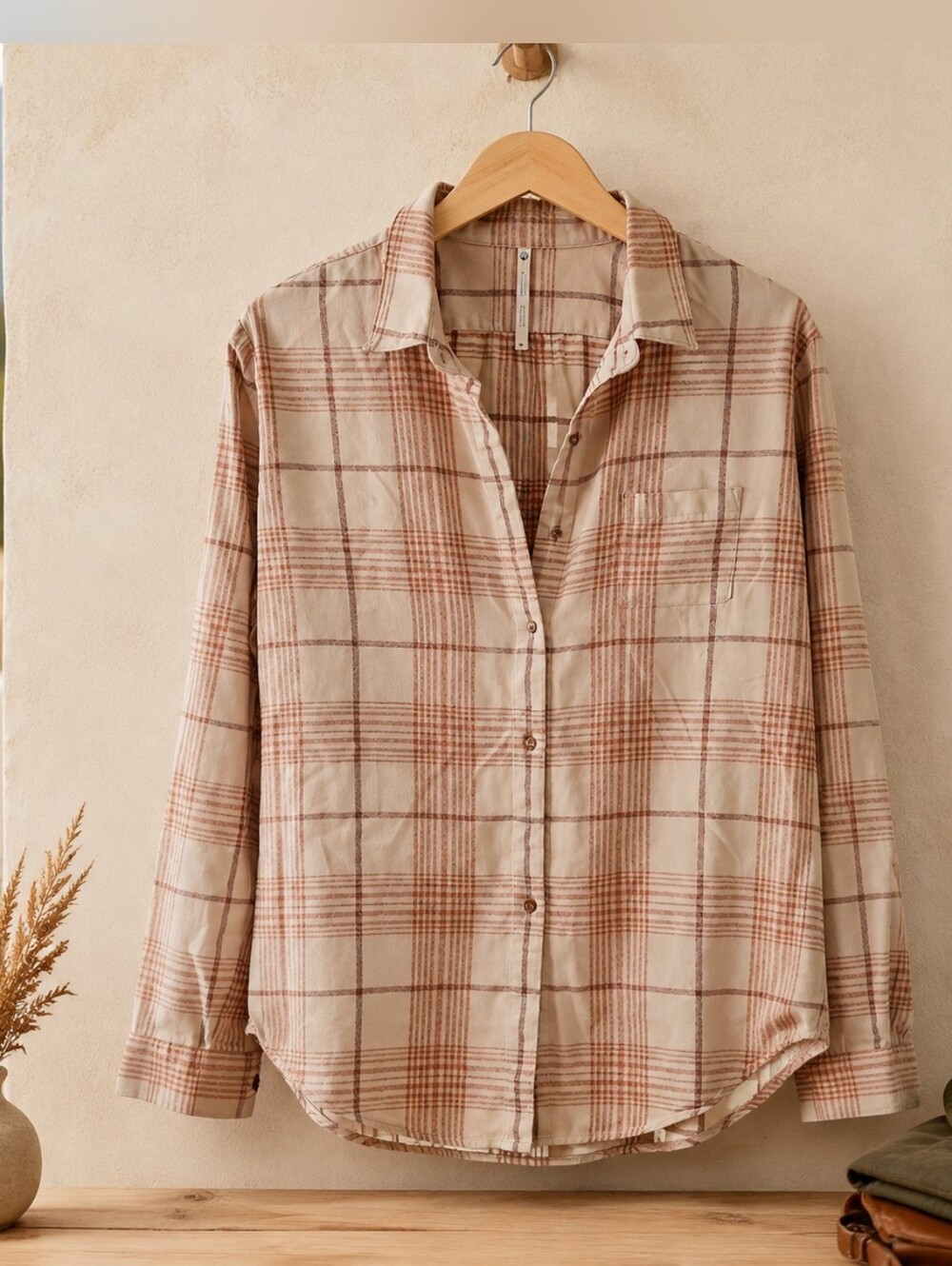 Kuhl Beige Shirt with Rust Plaid